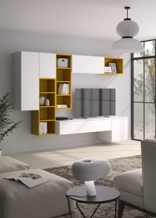 Mélaminé blanc brillant et mélaminé cannelle mat