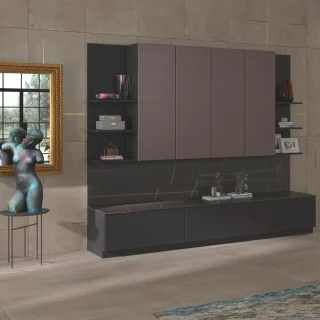 Mélaminé aspect béton décor marron mat et sense noir mat