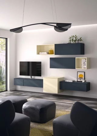 Mélaminé bleu marine & mélaminé métallique Or 