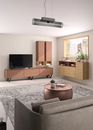 Mélaminé nude abricot & mélaminé décor aspect chêne à nœuds 