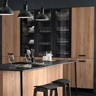 Armoires en bois avec un cadre en alu carbone et vert fumé