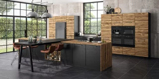 Mélaminé aspect béton décor noir mat* et mélaminé aspect bois décor chêne planche vintage*